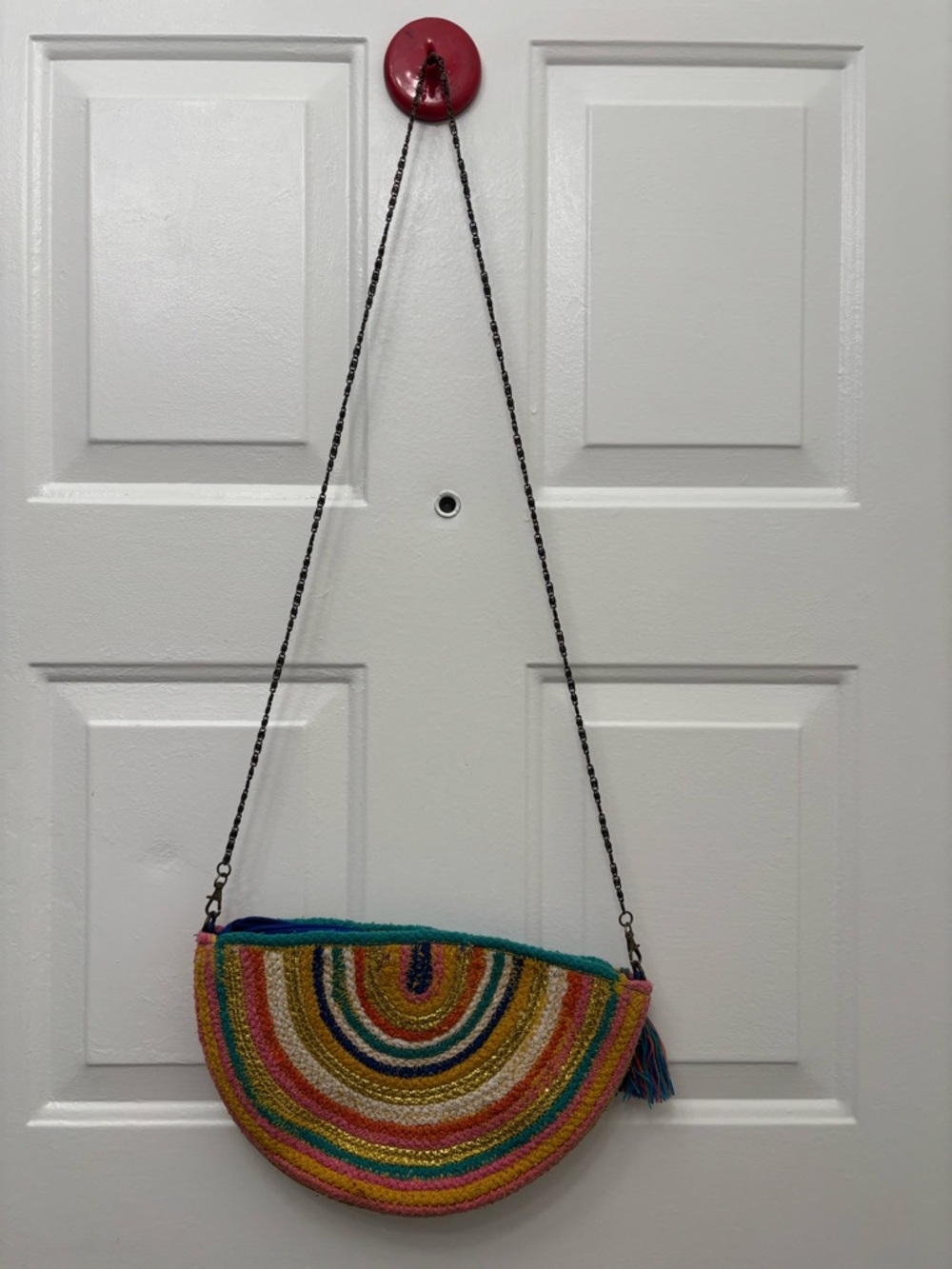 Paper Source Multicolor Handwoven Half-Moon Crossbody Bag